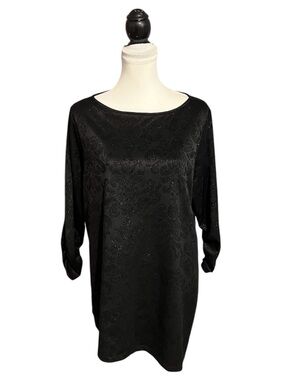 Style & Co Knit Top Blouse Plus Size 1X Black Glitter Tunic Pullover 3/4 Sleeves